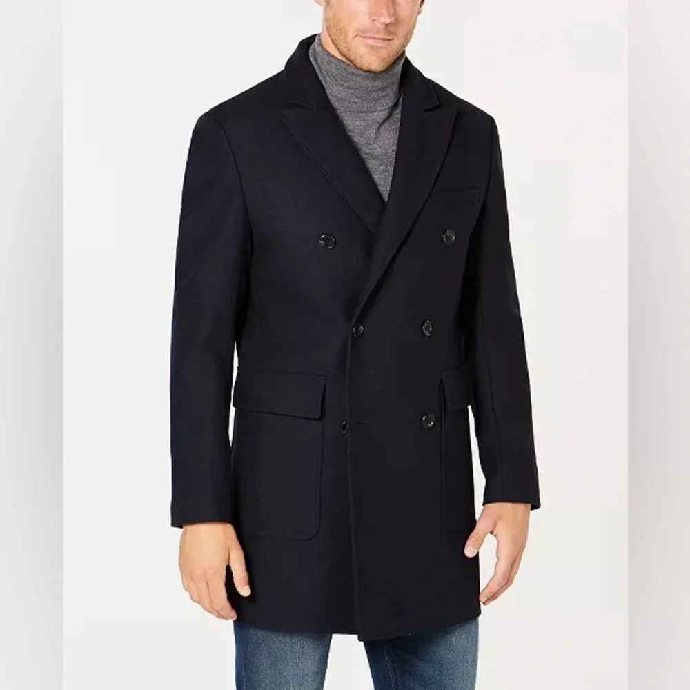Michael Kors Men’s Slim Fit Dark Navy Double-Breasted Wool Pea Coat